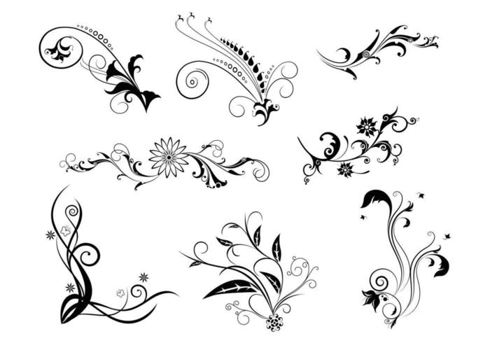 8 Floral Swirls Vector Pack