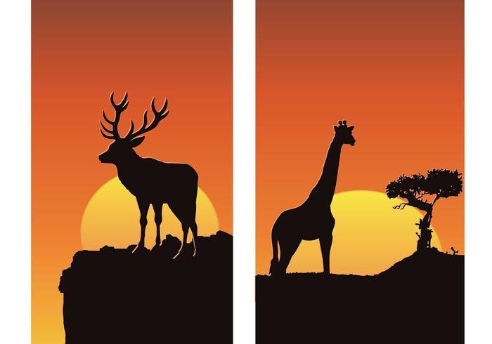 Animales en Sunset Vector Wallpaper Pack