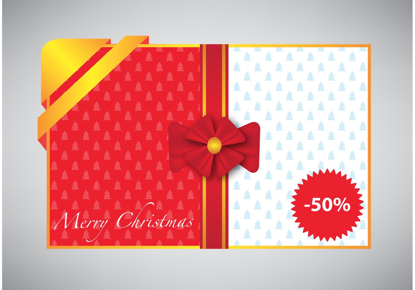 Merry Christmas card with gift ribbon Download Free