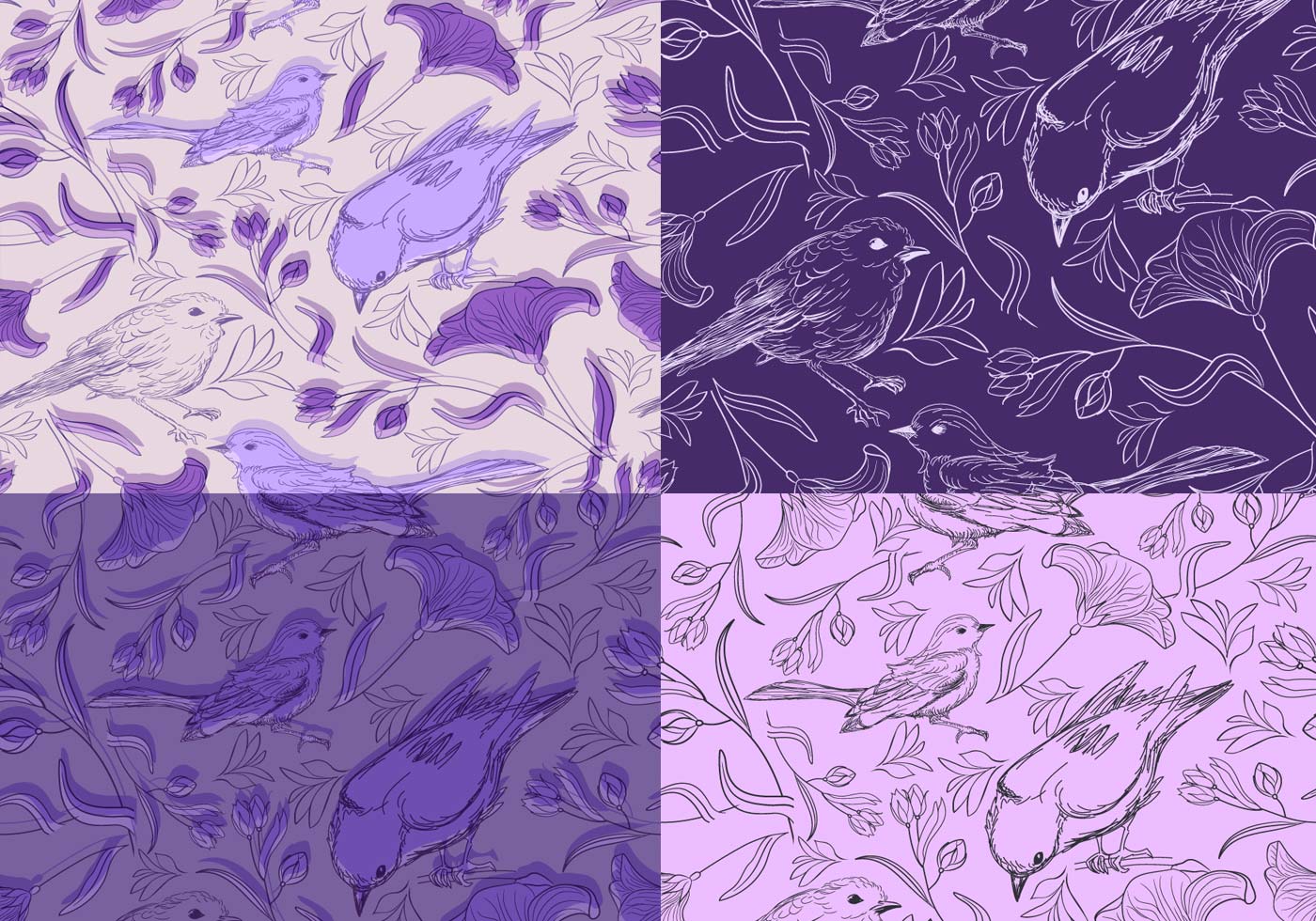 Seamless Purple Birds Vector Pattern Pack 55427 Vector Art at Vecteezy