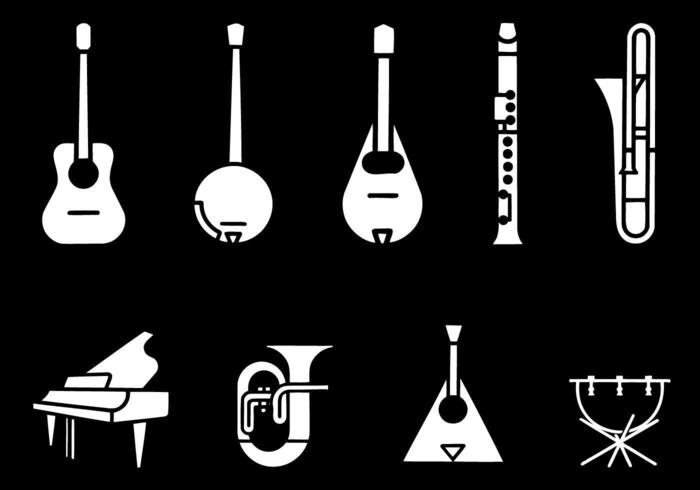 Paquete de vectores de instrumentos musicales en blanco y negro