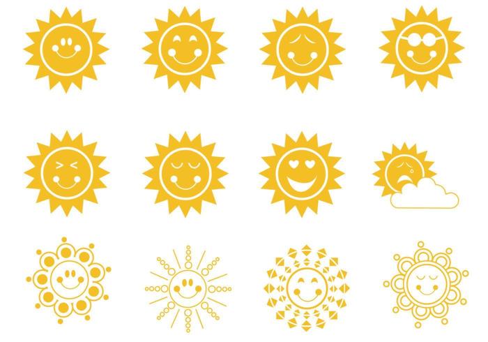 Lindo sonriente sol conjunto de vectores