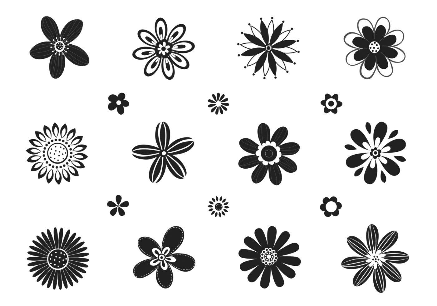 Download Stylized Black and White Flower Vector Pack - Download ...