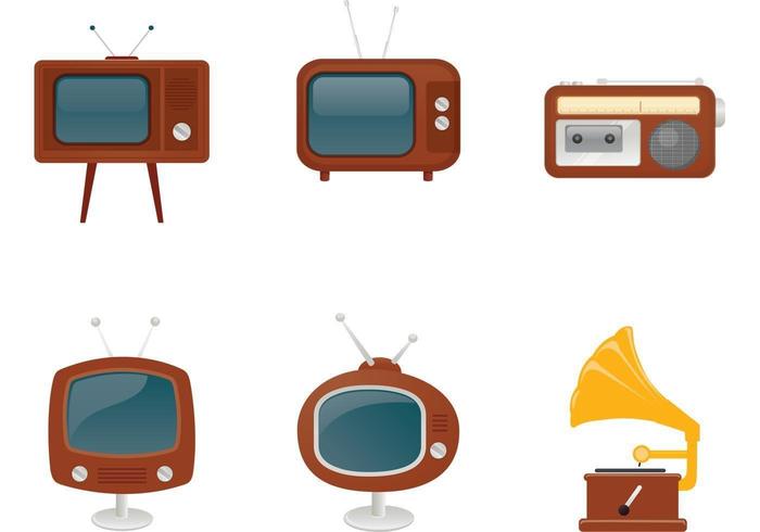 Retro Radio, TV, and Record Player Vectors