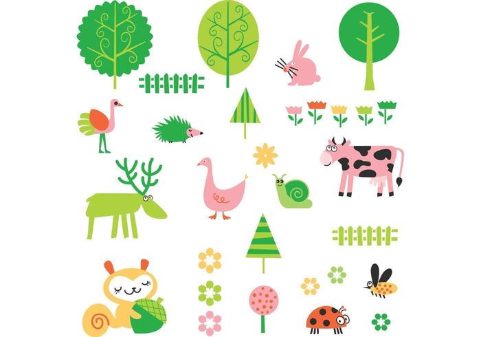 Linda planta de dibujos animados y el vector de animales Pack