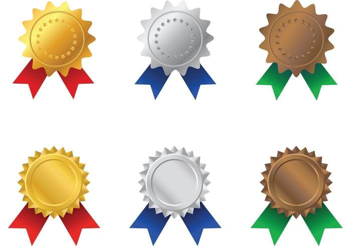 Gold, Silver, and Bronze Rosette Award Vectors 