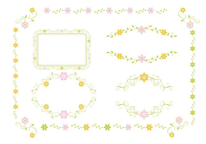 Adorno floral rosa y verde Vector Pack