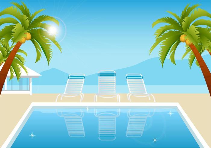 Tropical Summer Pool Vector Wallpaper
