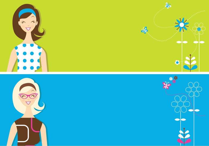 Retro Girls Banner Vector Pack