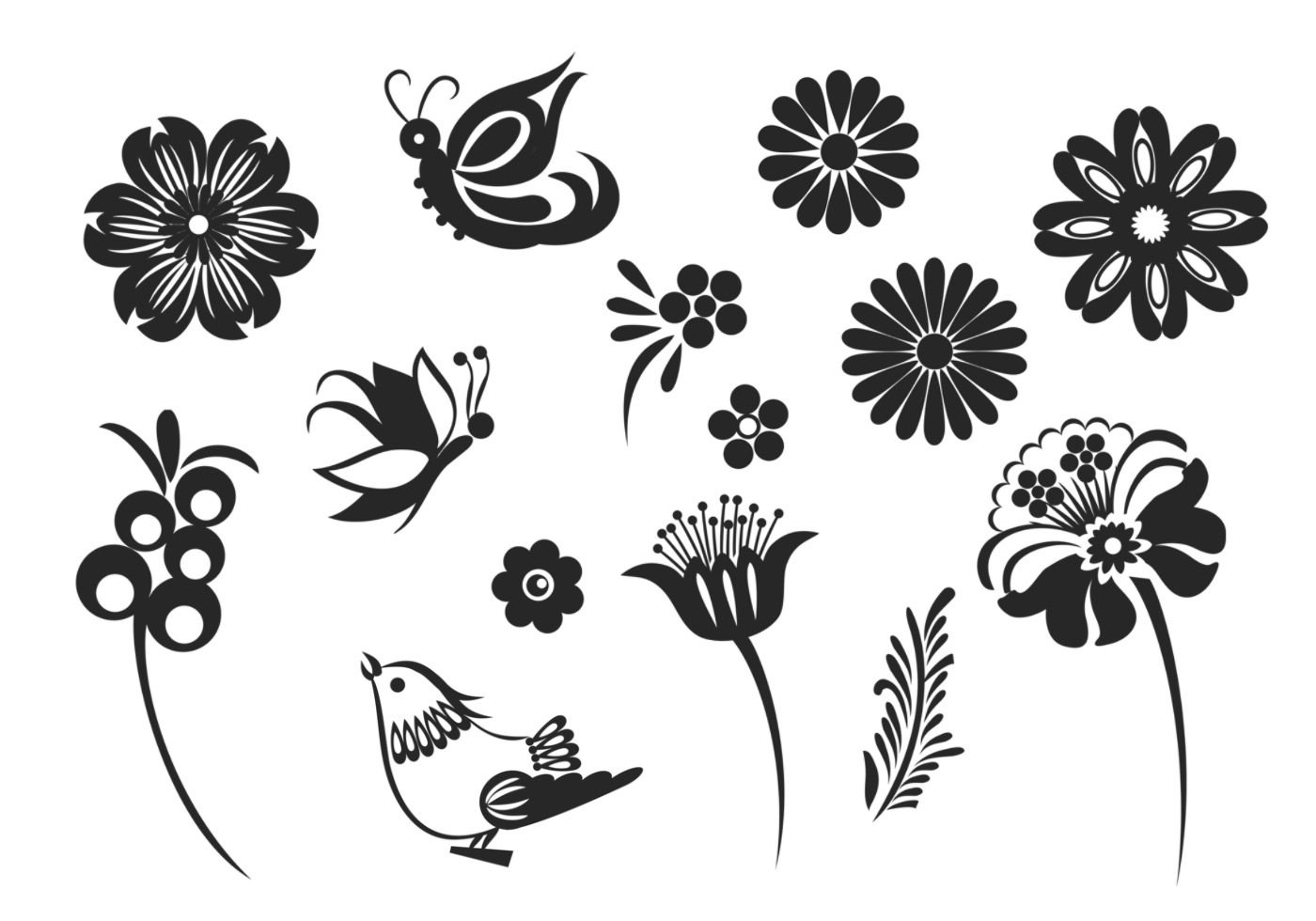 Download Stylized Butterfly and Flower Vector Pack - Download Free ...