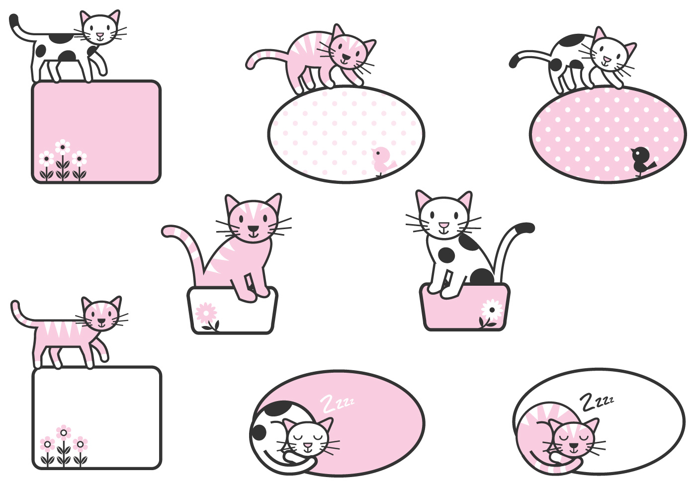 Cute Cat Label Vector Pack 58062 Vector Art At Vecteezy