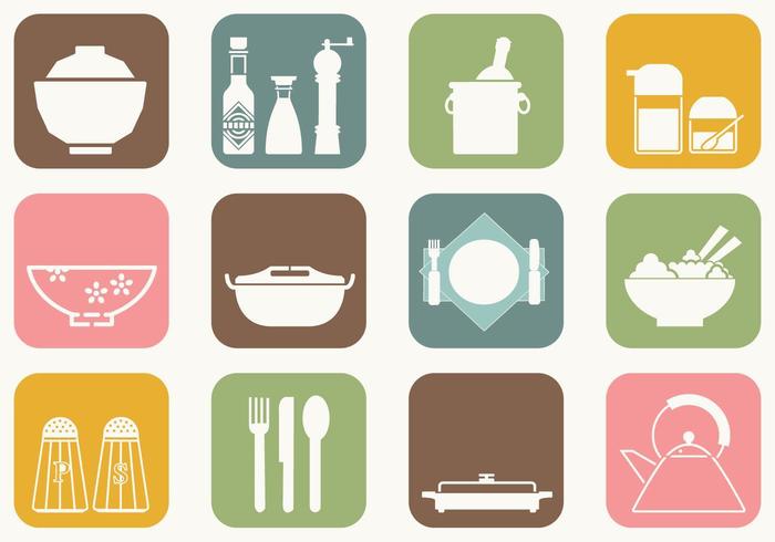 Iconos de vector de mesa de cena