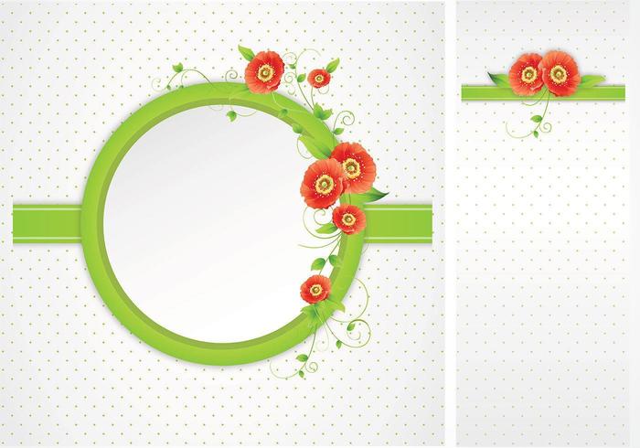 Green Polka Dotted Poppy Frame Vector Pack