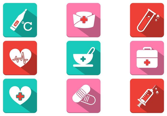 Long Shadow Medical Icon Vector Pack