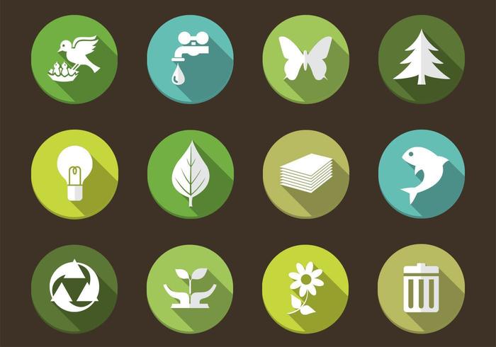 Long Shadow Eco Nature Icon Vectors