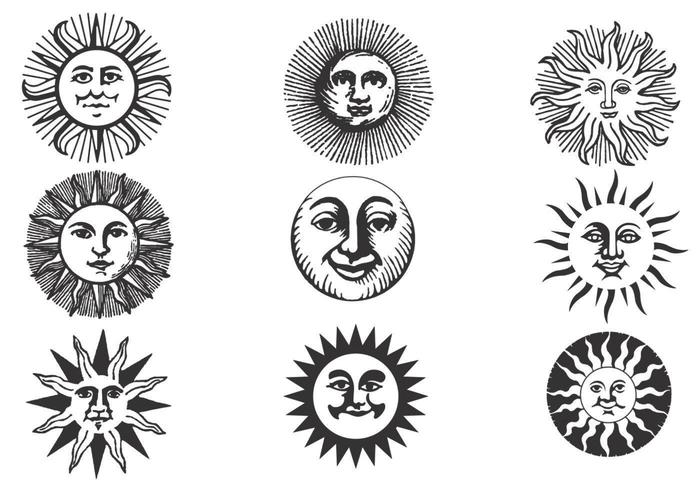 Hand Drawn Ancient Sun Vector Pack