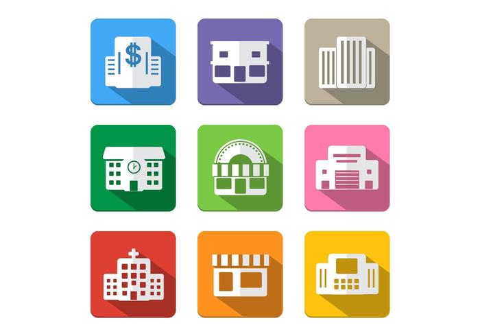 Long Shadow Building Icon Vector Pack