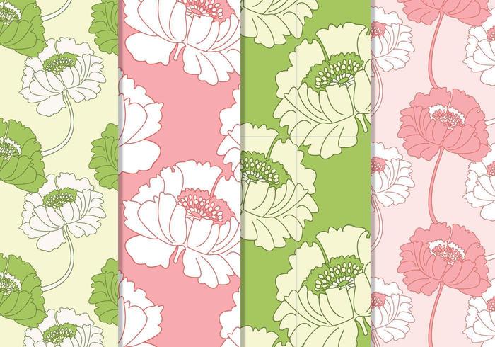 Seamless Pink and Green Floral Vector Patterns