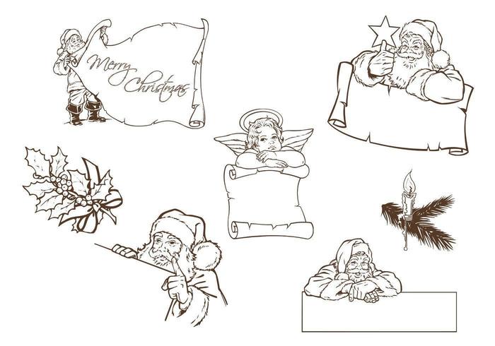Hand Drawn Santa and Christmas Label Vectors