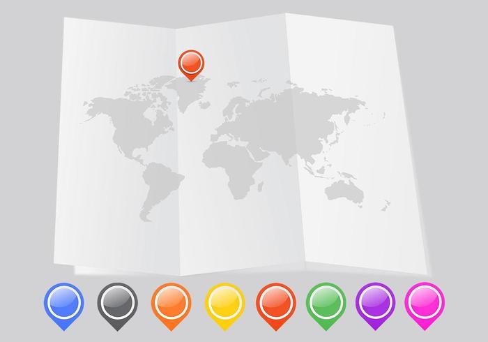 Folded World Map Vector with Pointers Pack