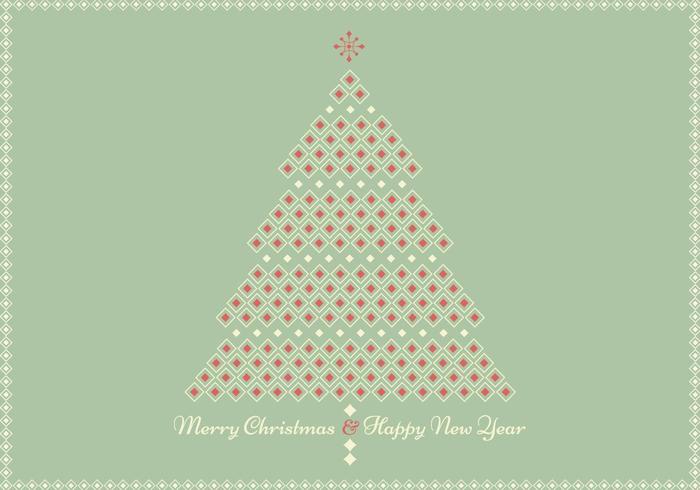 Retro Geometric Christmas Tree Greeting Card Vector