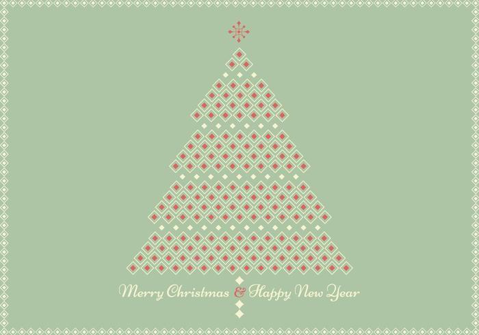 Retro Geometric Christmas Tree Greeting Card Vector