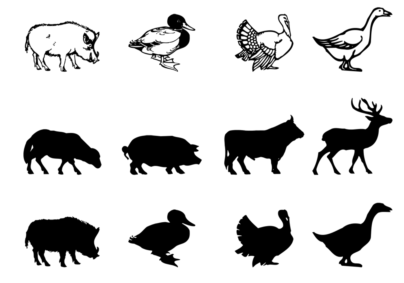 Download Farm Animal Vector Silhouettes Pack 59287 Vector Art at Vecteezy