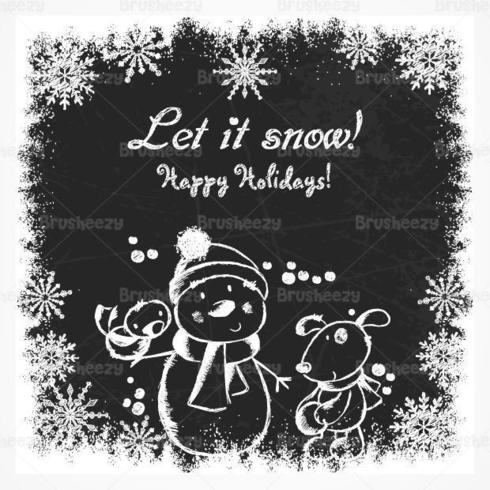 Chalk Drawn Holiday Snowman Vector Background