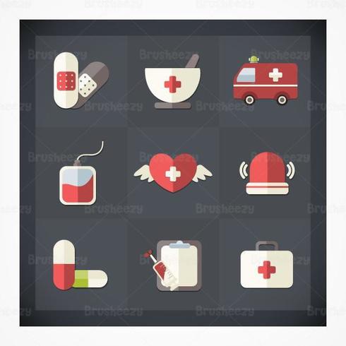 Icono de paquete médico plano del vector