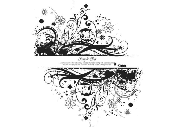 Black Floral Grunge Banner Vector