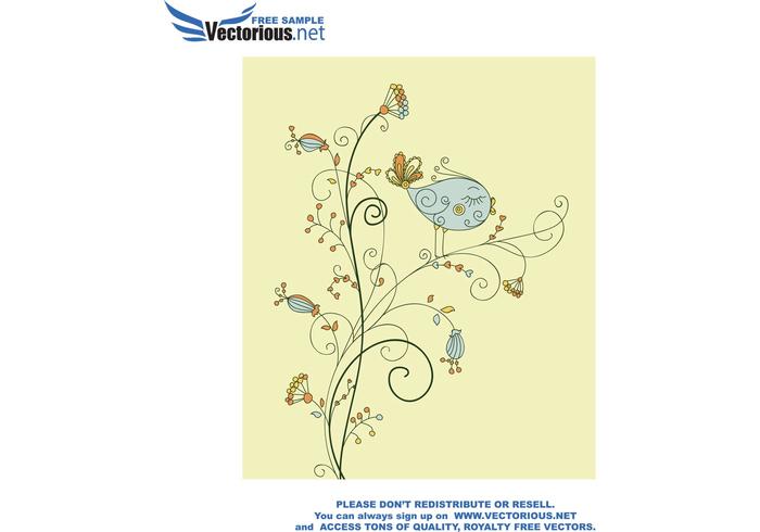 Vector Leaf Bird on Floral Vector Leaf Bird on Floral