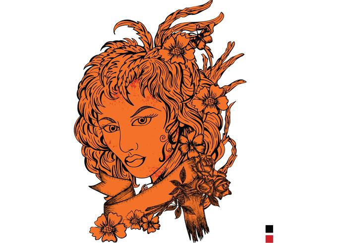 Beautiful Girl with Flowers and Banner Free T-shirt Design Beautiful Girl with Flowers and Banner Free T-shirt Design