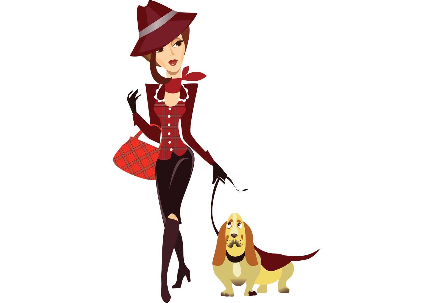 Frau nimmt Hund Illustration Kostenlose VektorKunst, ArchivGrafiken