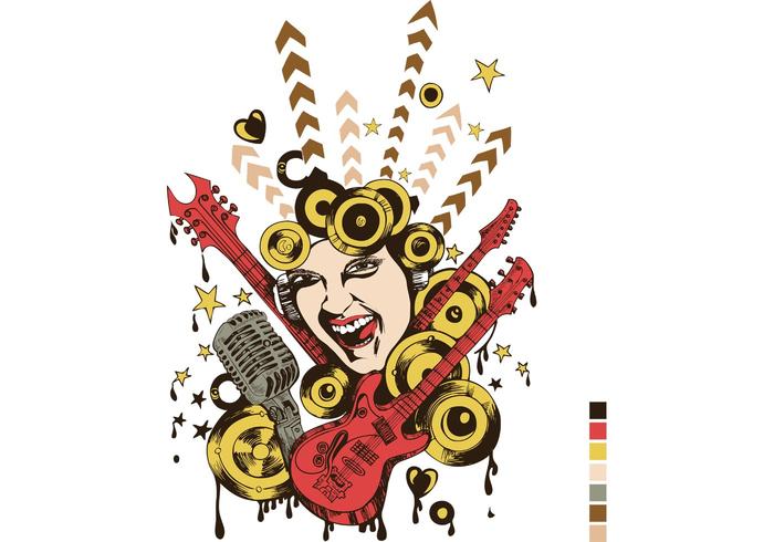 Free Vector T-shirt Design with Singing Girl and Guitar Free Vector T-shirt Design with Singing Girl and Guitar