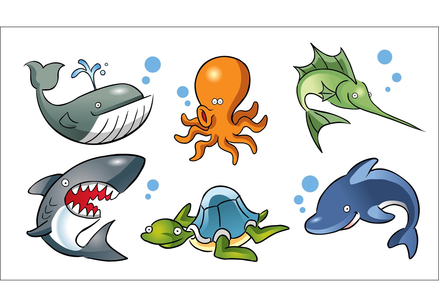 Cartoon Sea Animals Images ~ Animals Sea Cartoon Vector Animal ...