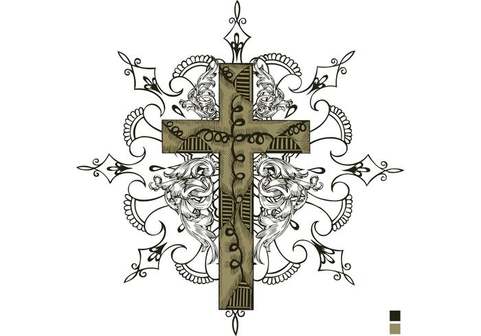 Free Vector Cross T-shirt Design with Floral Ornament Free Vector Cross T-shirt Design with Floral Ornament