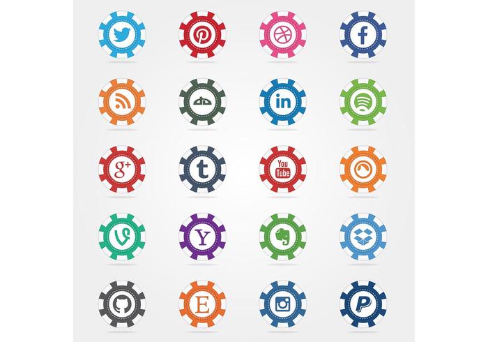 Social Poker Chips Vector Icons Social Poker Chips Vector Icons