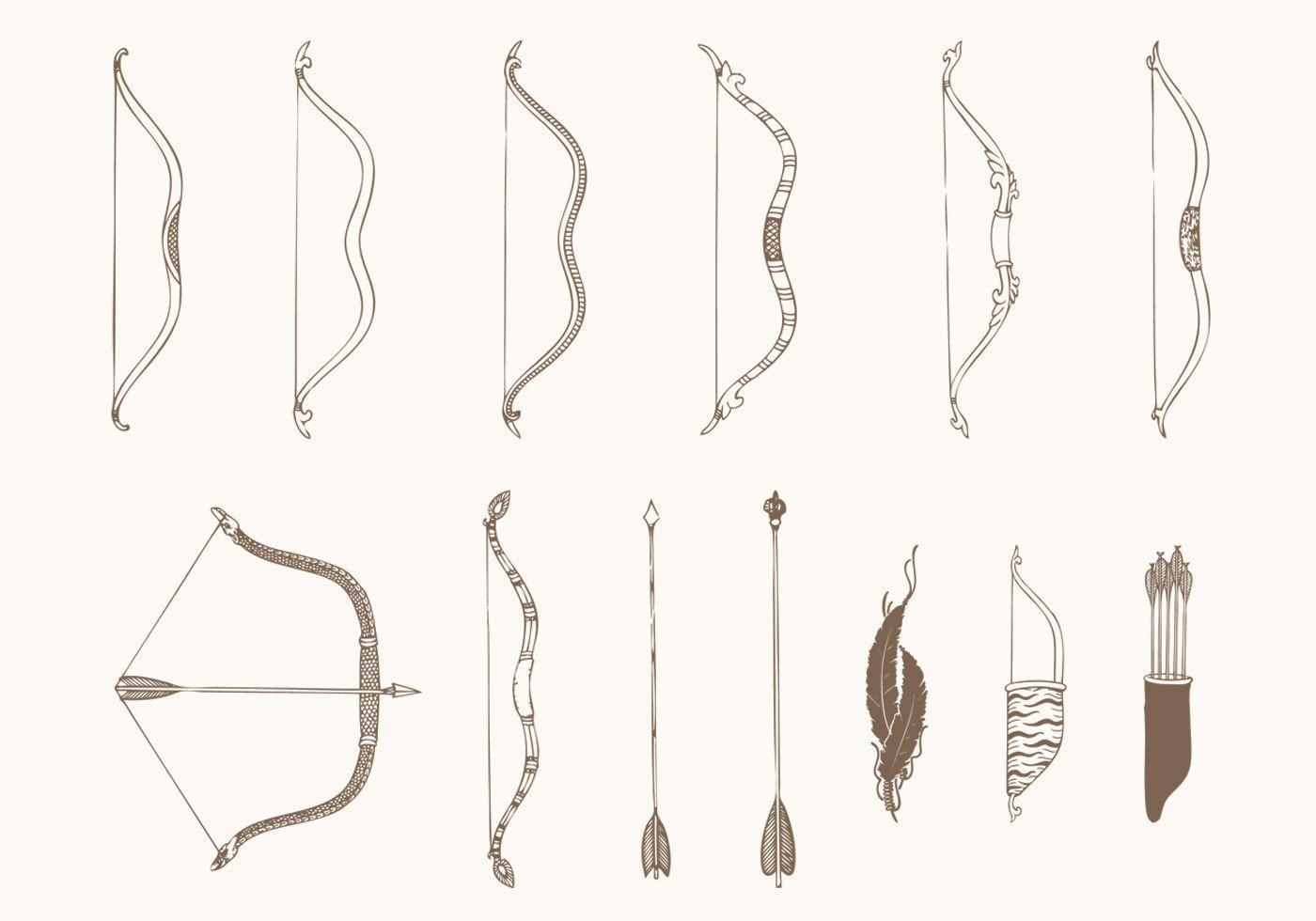 Hand Drawn Bows And Arrows Vectors Pack 61667 Vector Art At Vecteezy