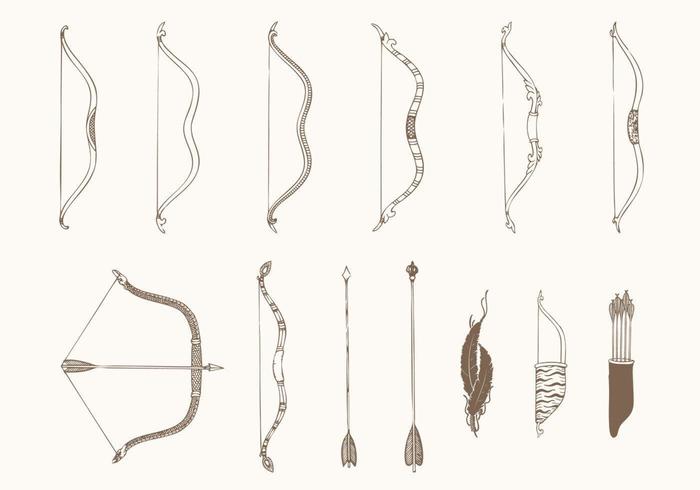 Hand Drawn Bows and Arrows Vectors Pack