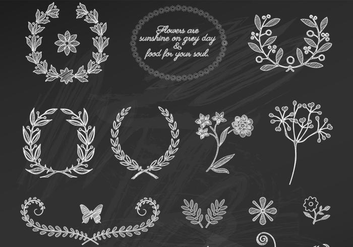 Chalk Drawn Floral Ornament Vectors