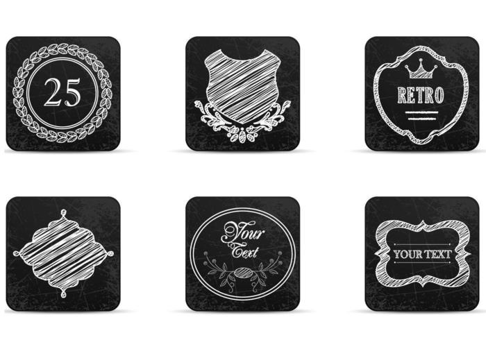 Chalk Drawn Retro Label Icons Vectors