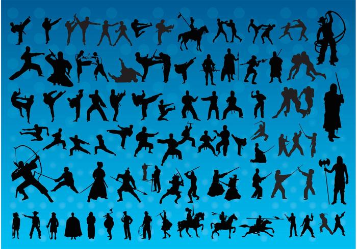 Fighting Silhouettes Vectors Fighting Silhouettes Vectors