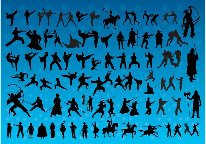 Fighting Silhouettes Vectors