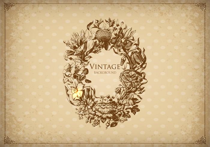 Vintage Floral Etched Frame Background Vector