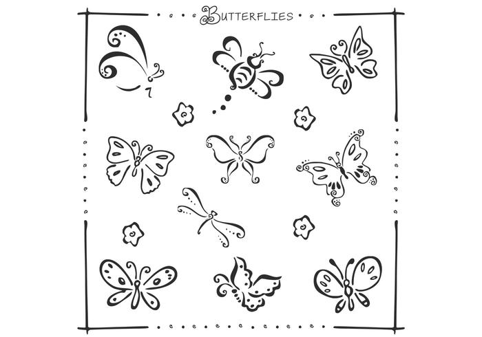 Conjunto de vector de mariposas Doodle