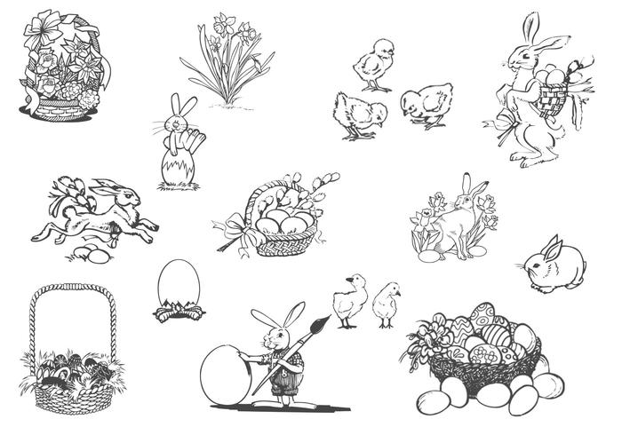 Drawn Spring and Easter Vector Set