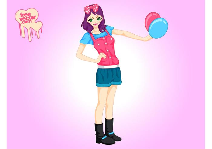 Girl With Balloons Vector Girl With Balloons Vector