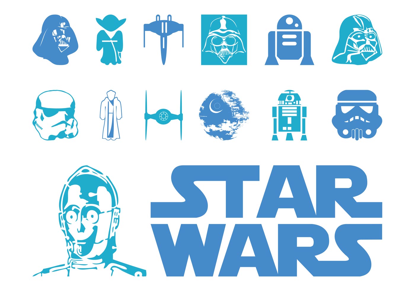 Download Star Wars Logo And Characters 76629 Vector Art at Vecteezy