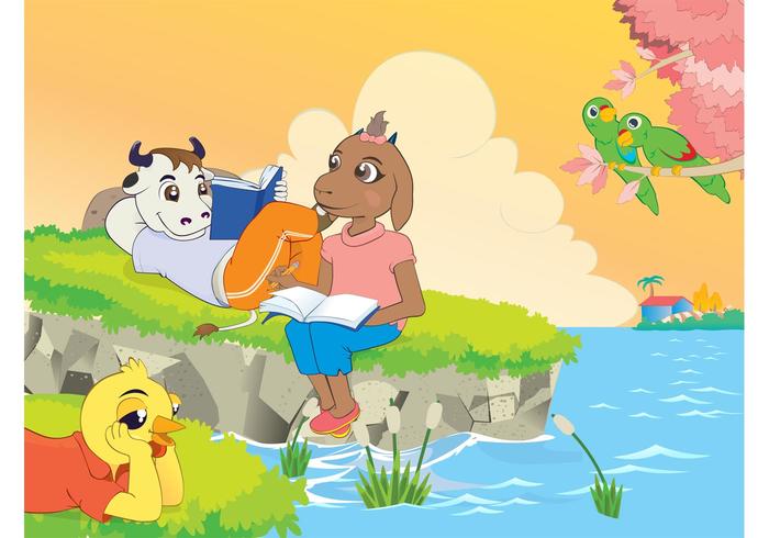 Cartoon Animals Reading Book Cartoon Animals Reading Book