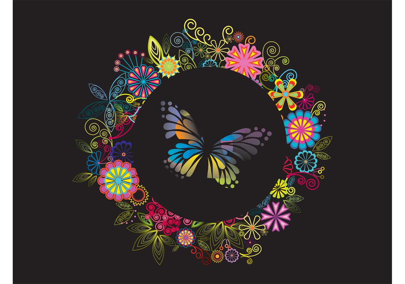 Download Flowers And Butterfly Layout - Download Free Vector Art ...